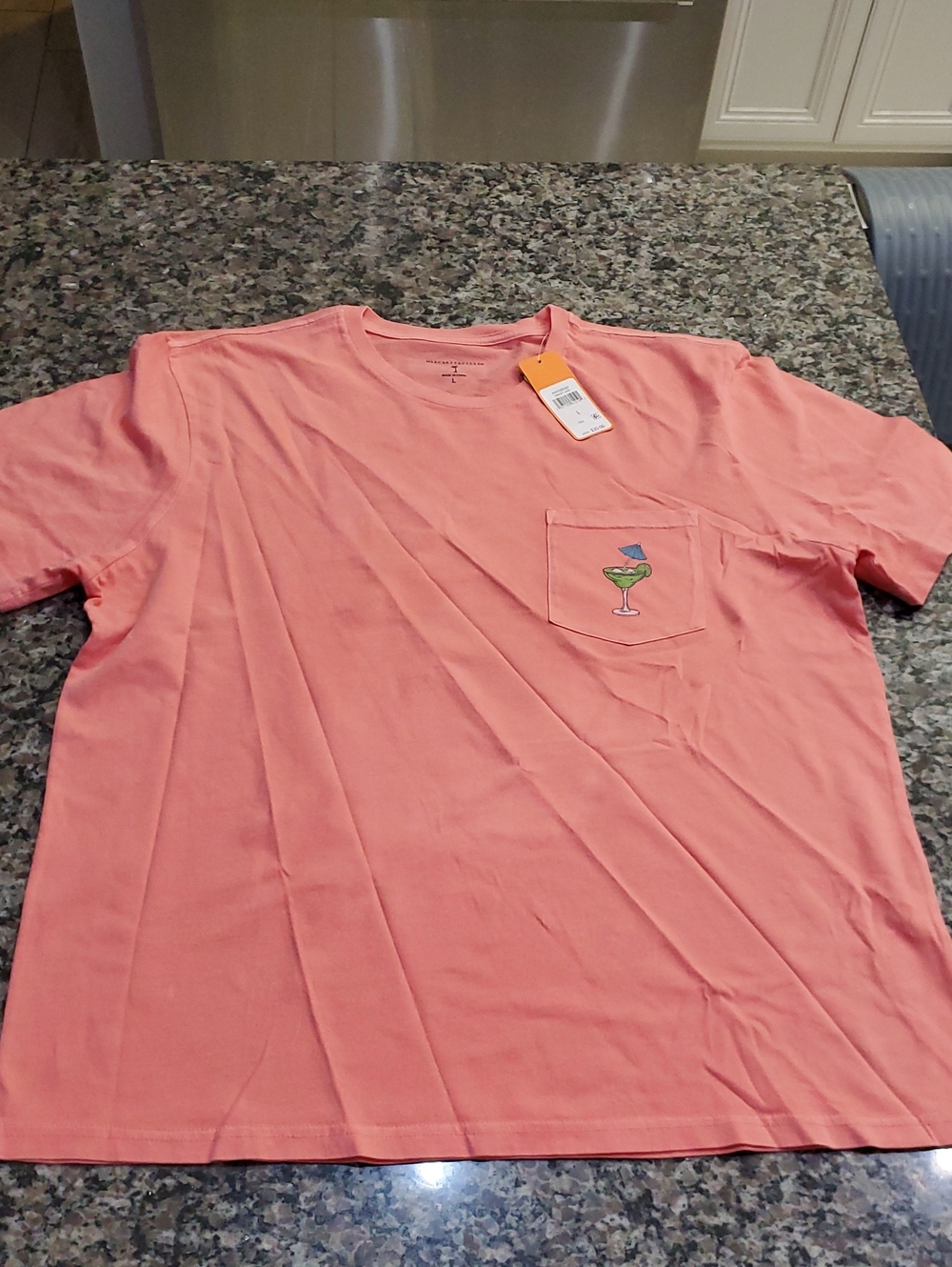 Margaritaville Coral Pocket Tee with Cocktail Embroidery